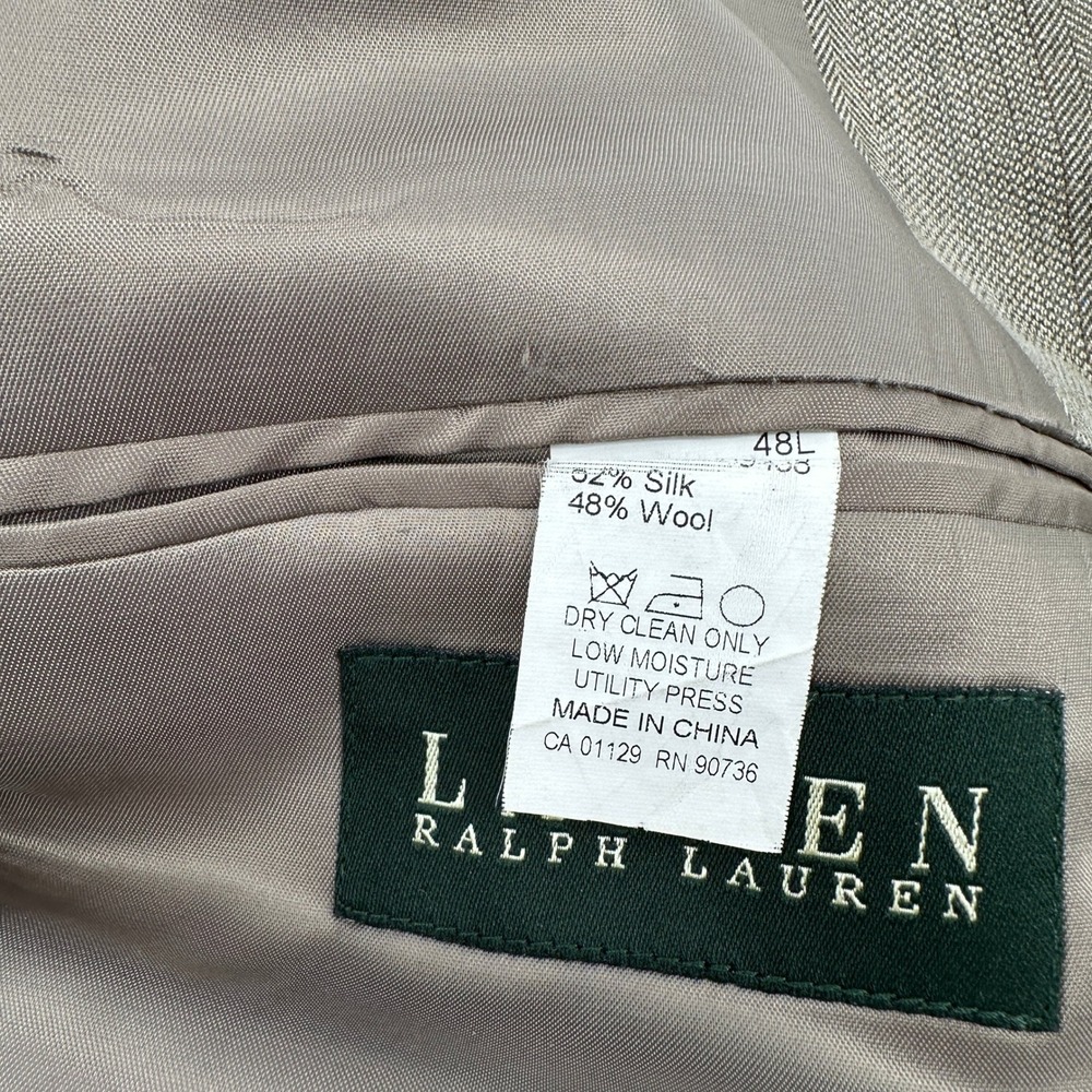 Lauren Ralph Lauren Men 48L Silk Wool Blazer Tan Herringbone Sport Coat 2 Button - Picture 3 of 9